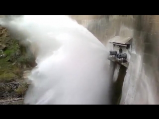 emergency discharge of water from a hydroelectric power station. powerfully