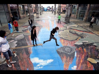 3d drawings with crayons on asphalt ;) optical illusion.